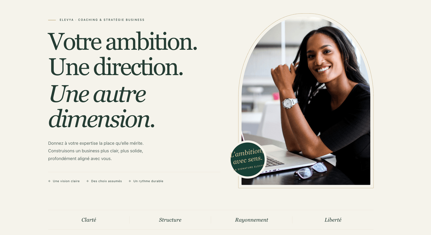 Page d’accueil du site de coaching Elevya