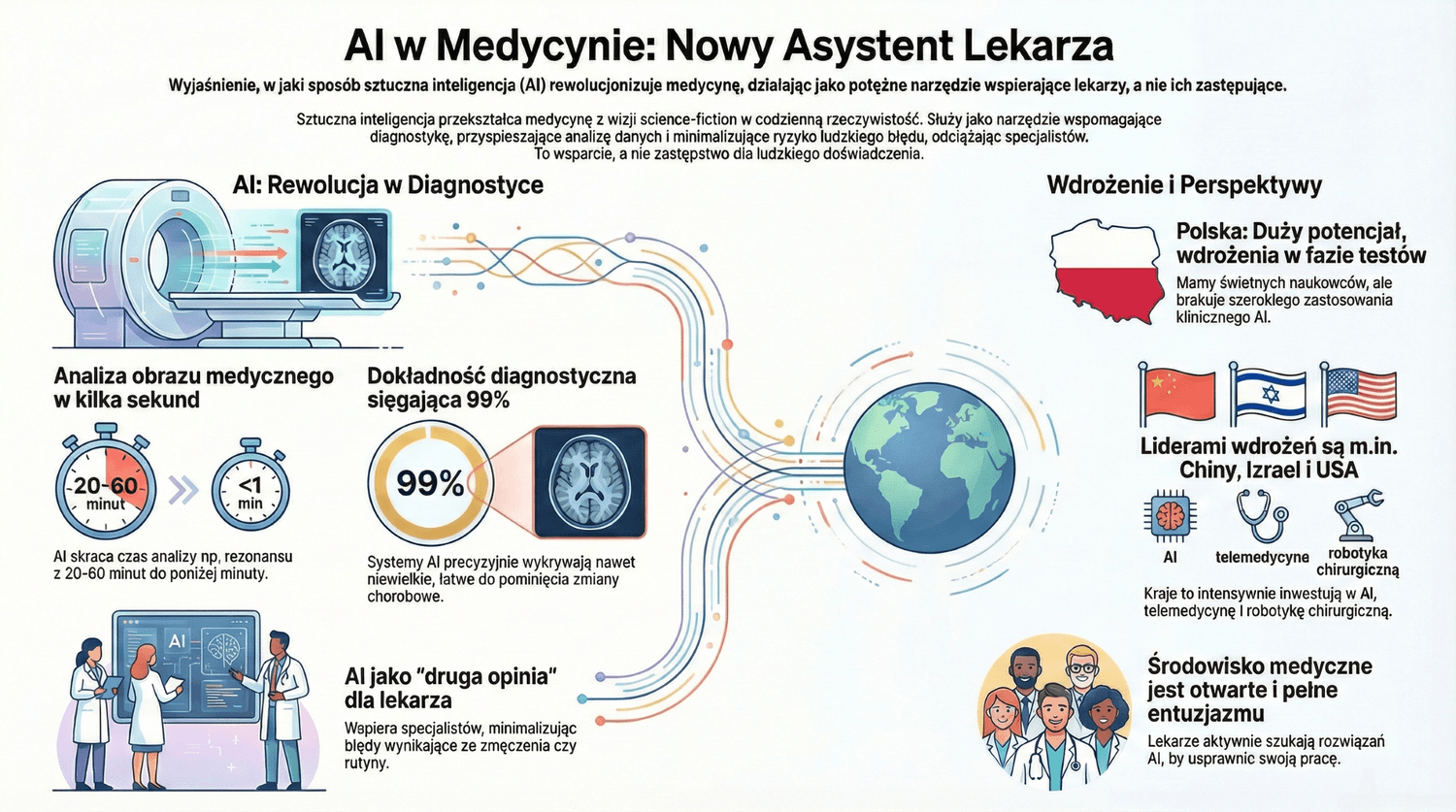 Przykłady zastosowania AI w medycynie – diagnostyka, druga opinia lekarza, wdrożenia na świecie