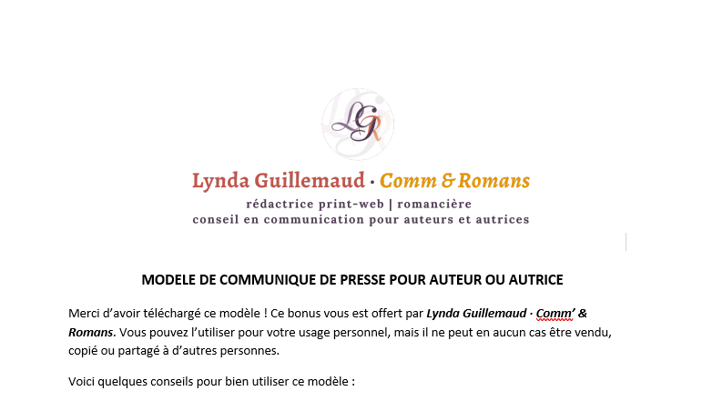 Modele communique de presse Lynda Guillemaud