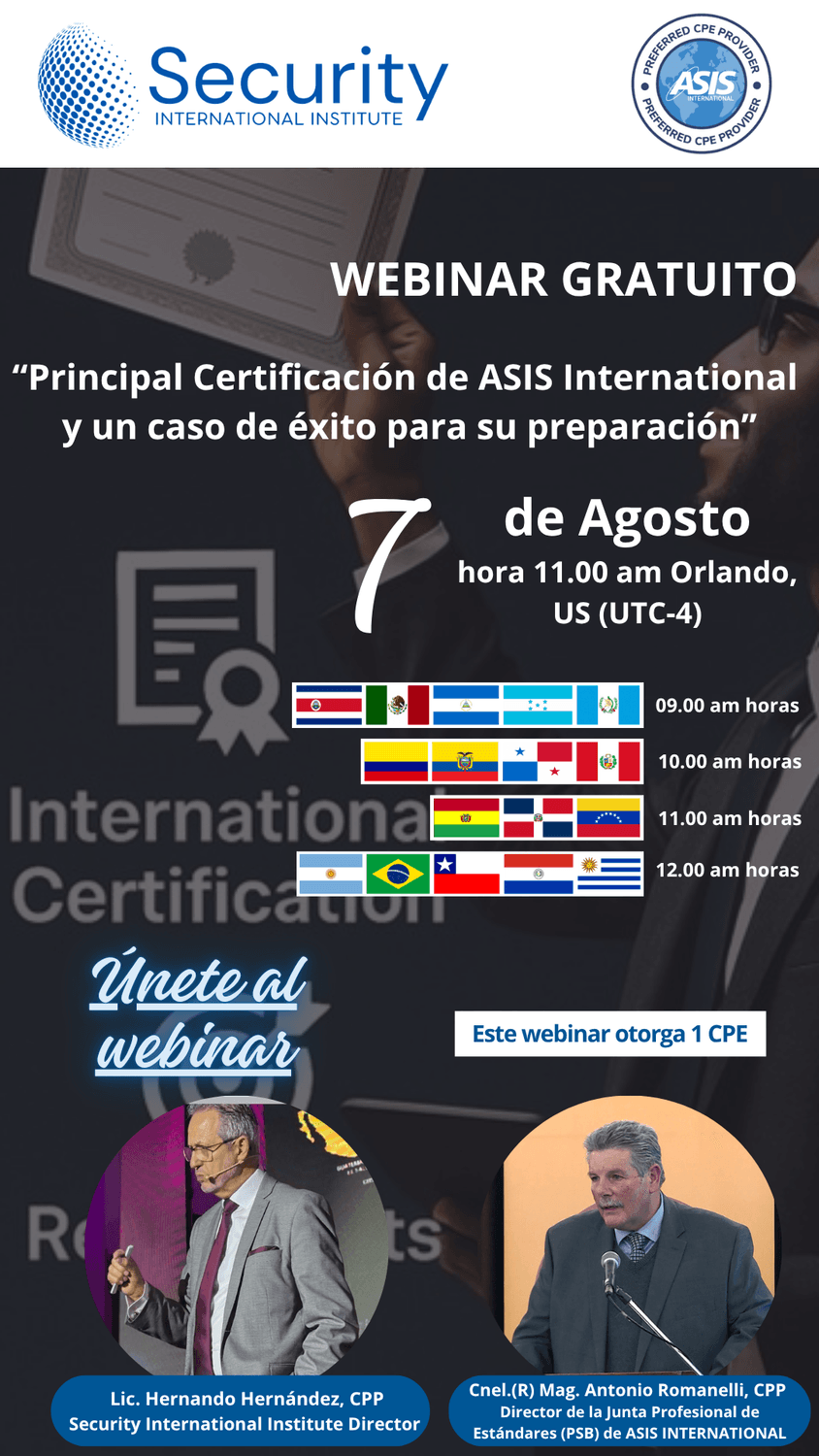 Principal Certificación de ASIS International y un caso de éxito para su preparación