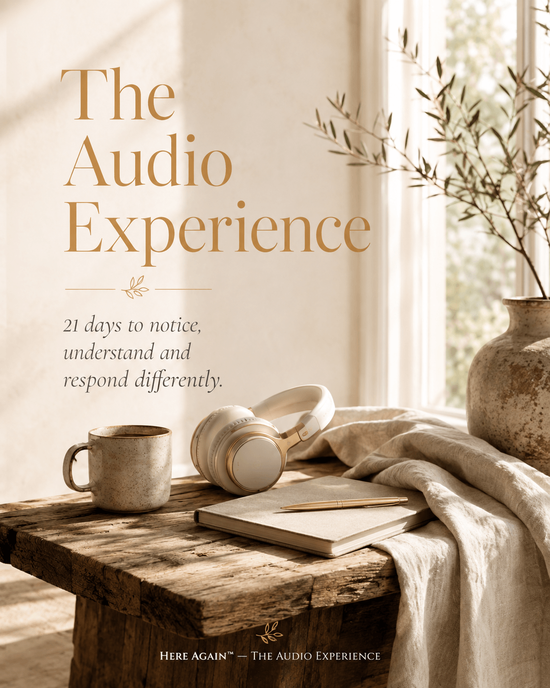 Here Again guided audio experience in warm natural light