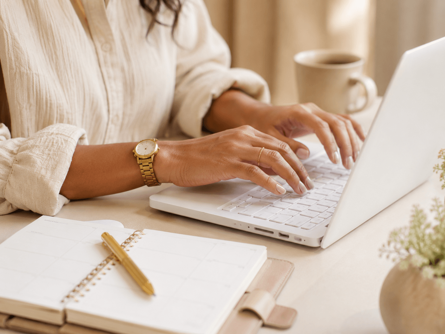 a close shot of a woman hand typing.
