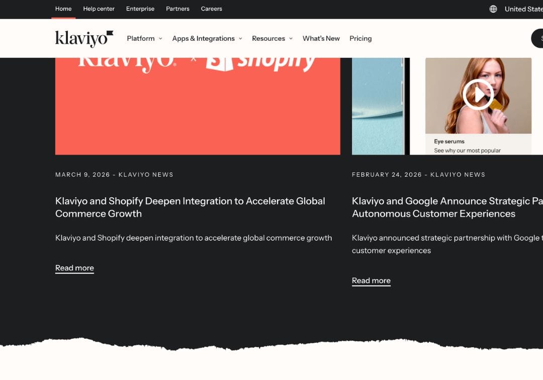 a screenshot of klaviyo email marketing website
