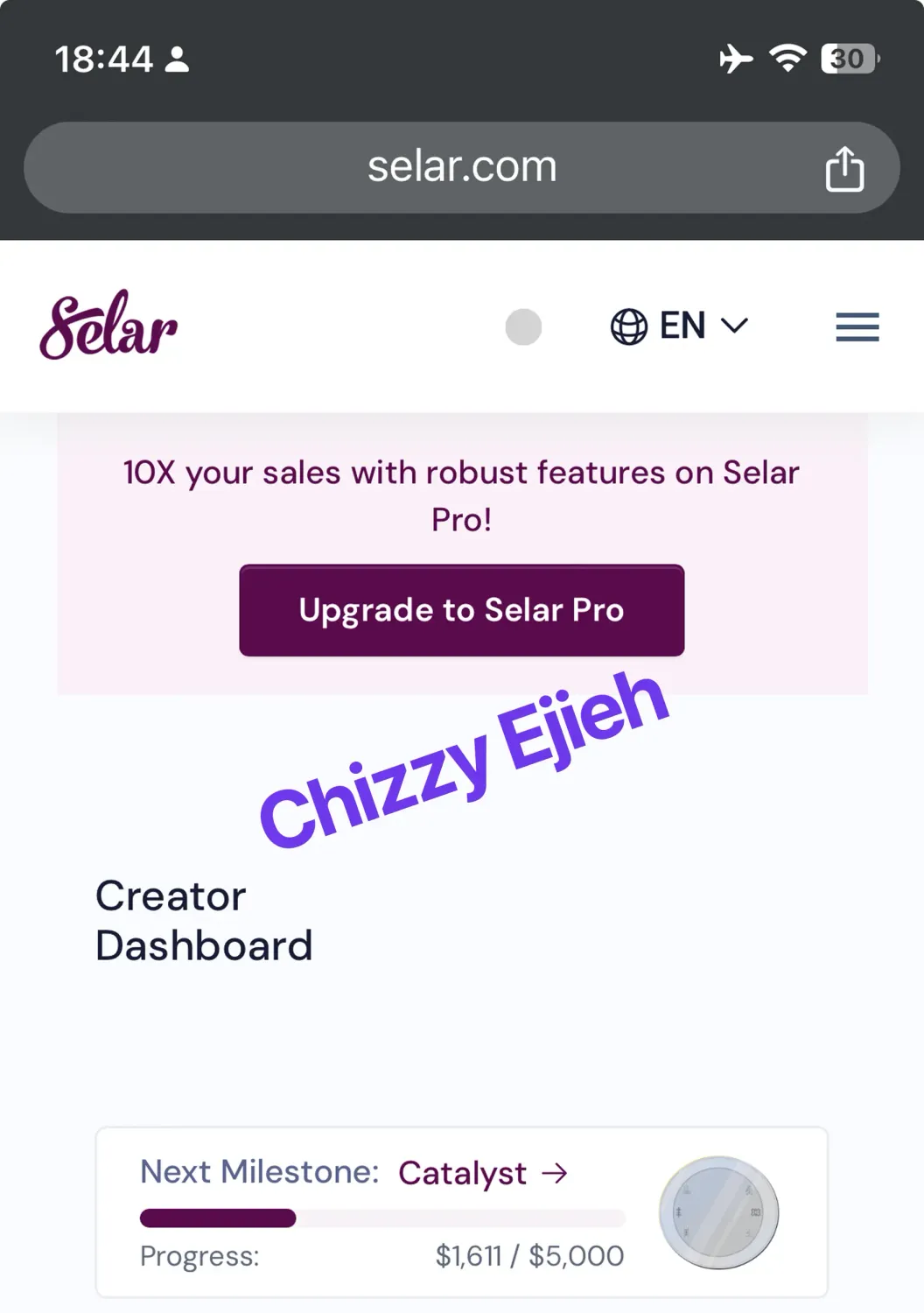 Selar store dashboard result