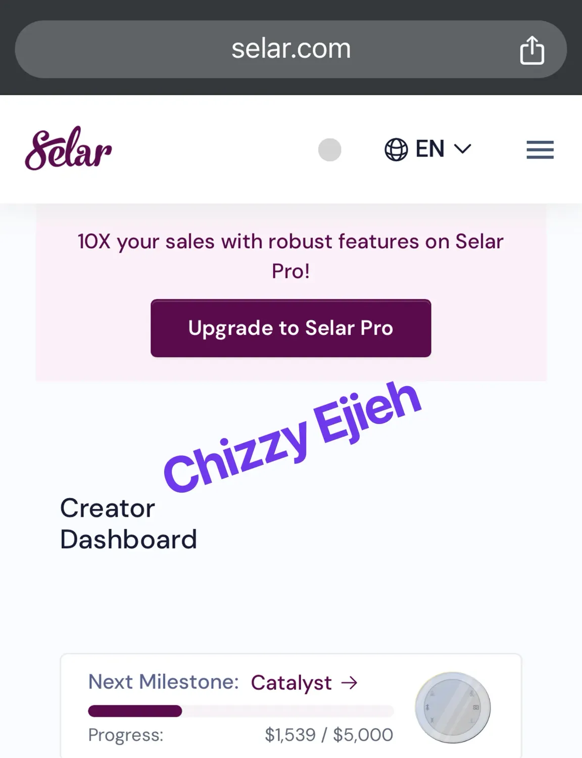 Selar store dashboard result