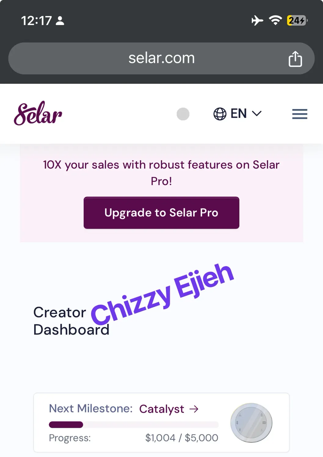 Selar store dashboard result