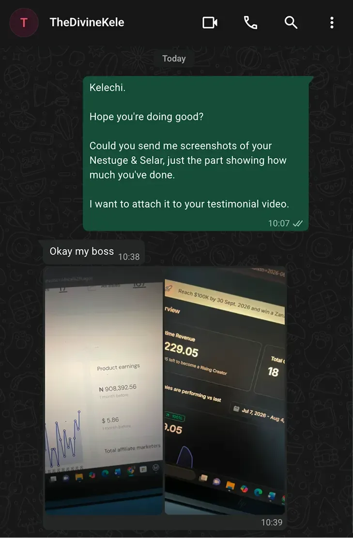 Kelechi's result shared over chat