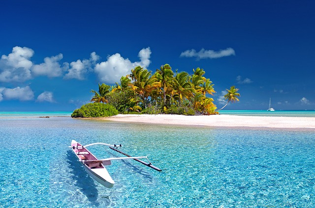 South Pacfic Island with dugout canoe