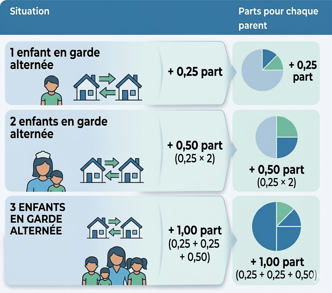 Garde alternée. Parts pour chaque parent