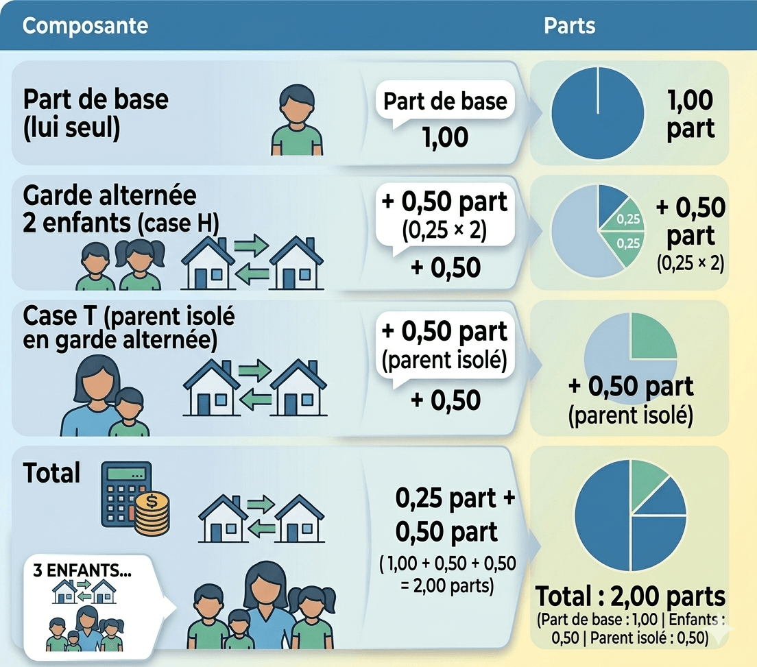 garde alternée avec deux enfants. Nombre de parts