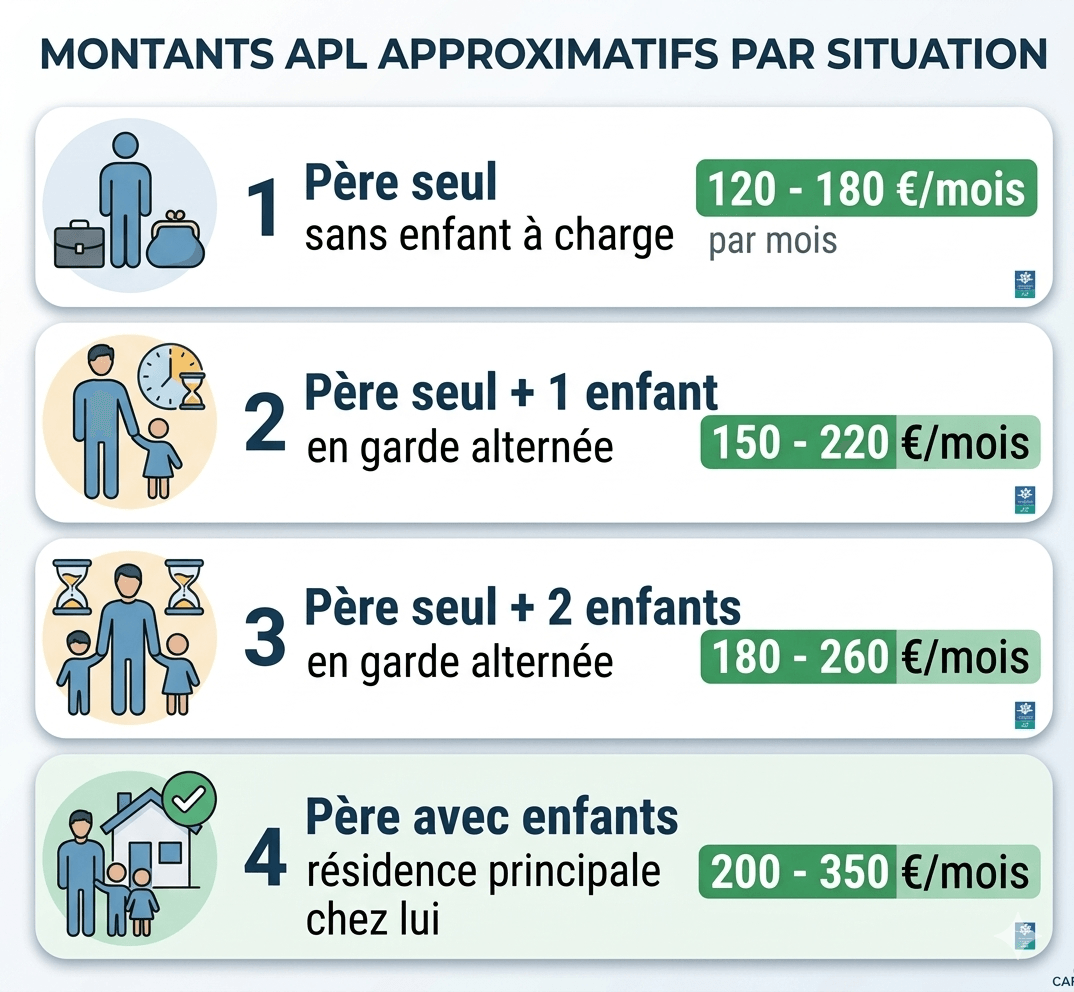 Estimations APL 2026 pour un père séparé selon sa situation familiale et son mode de garde — aide au logement papa divorcé
