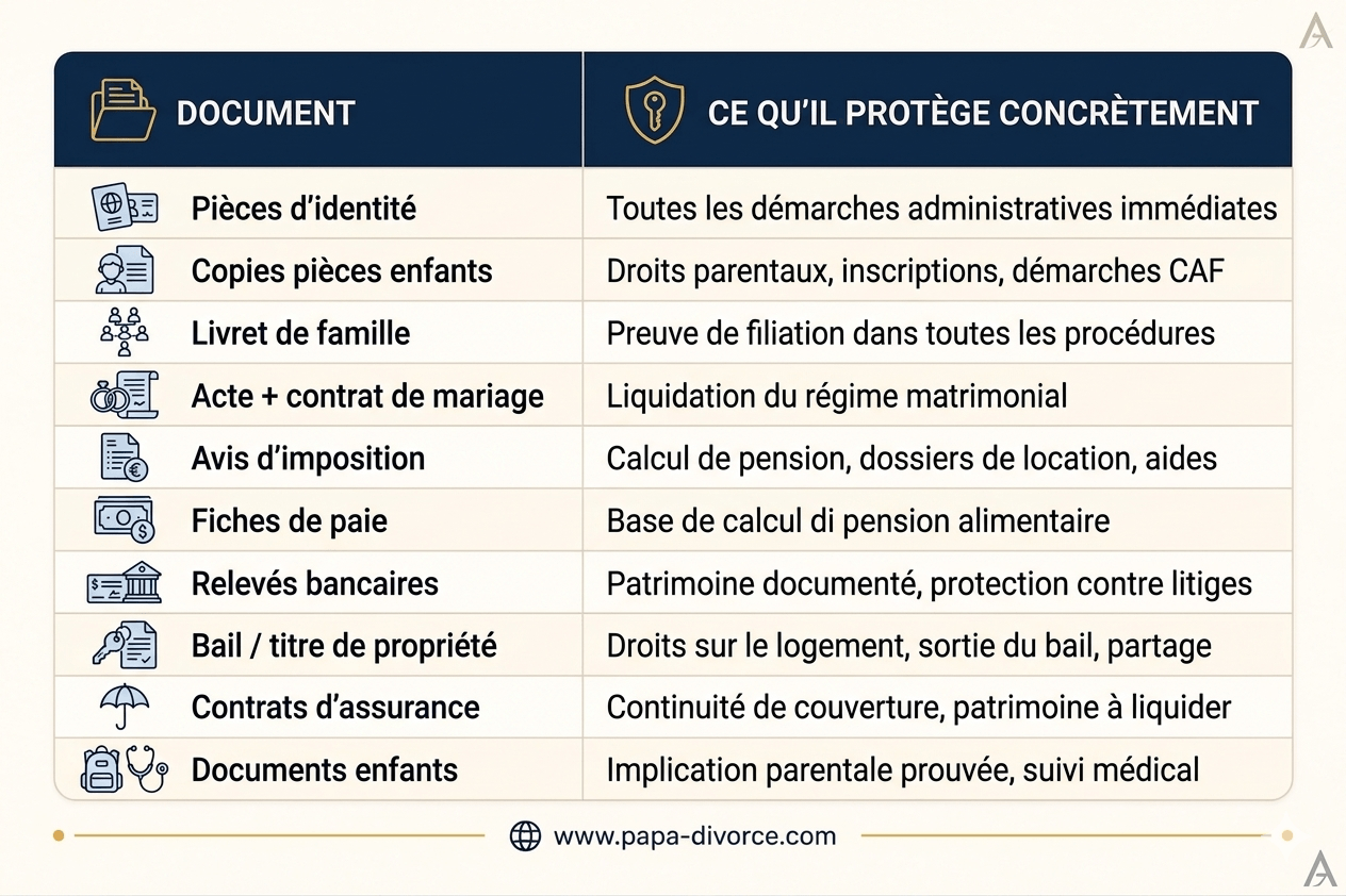 Liste des documents à récupérer au moment de la séparation
