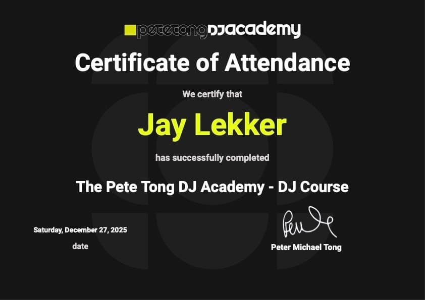 Pete Tong DJ Academy Certificate
