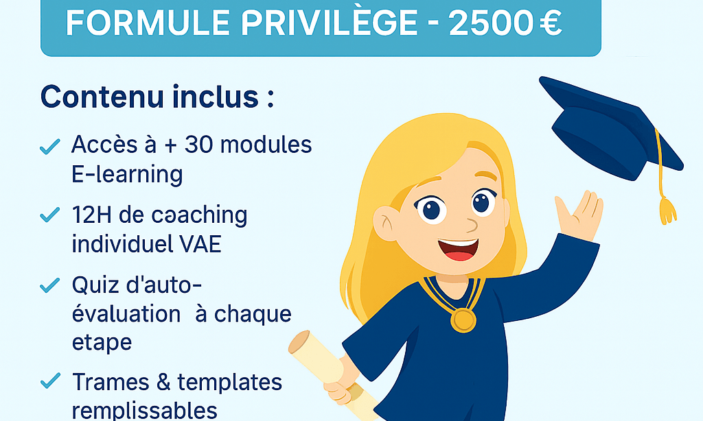 Obtiens un accès instantané à l'e-learning Privilège après l'achat et commence à transformer ton expérience en diplôme dès aujourd'hui !
