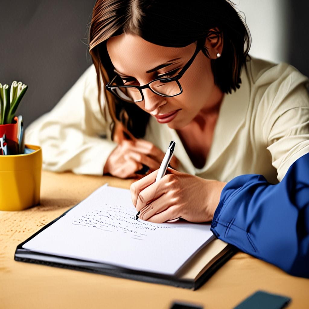 woman writing business ideas notebook