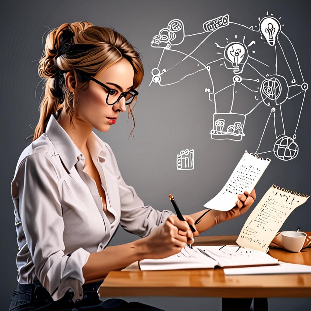 woman refining business idea notes