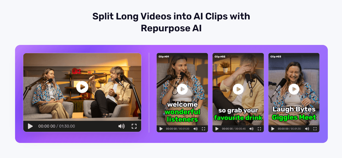 Split Long Videos into AI Clips with Repurpose AI