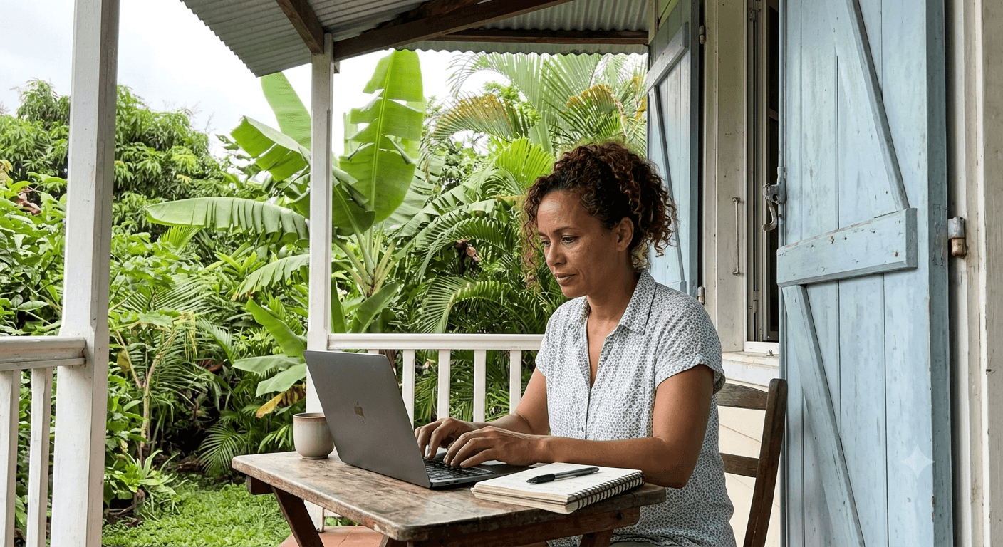 Personne en reconversion professionnelle à La Réunion, travaillant sur son parcours
