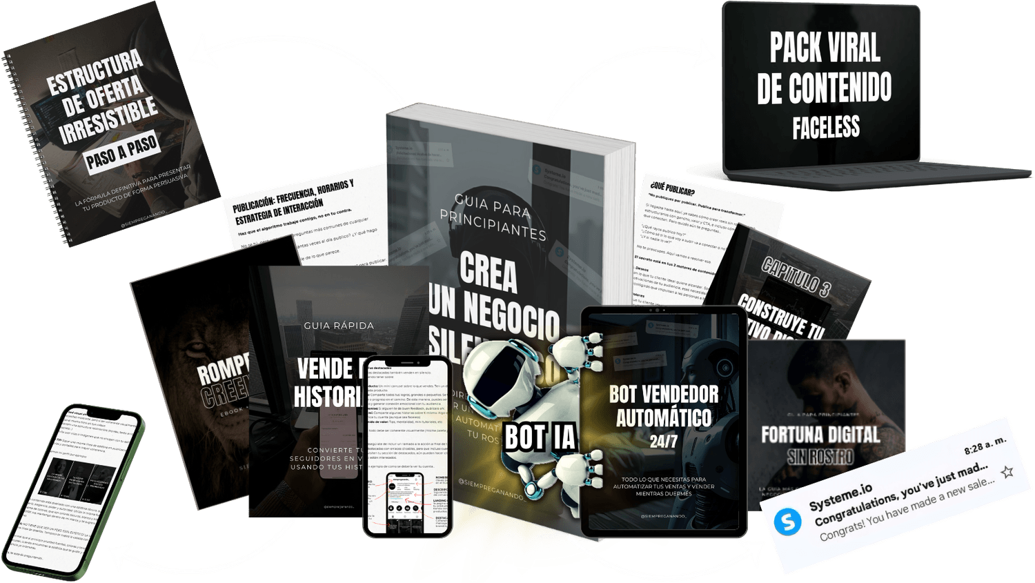 Mockup del Kit Crea un Negocio Silencioso - Vista previa del producto digital completo