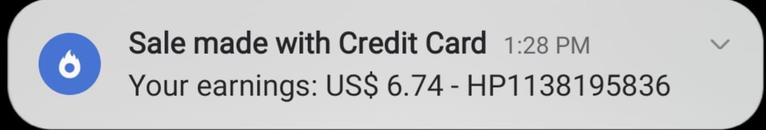 Primera notificación de venta de Hotmart