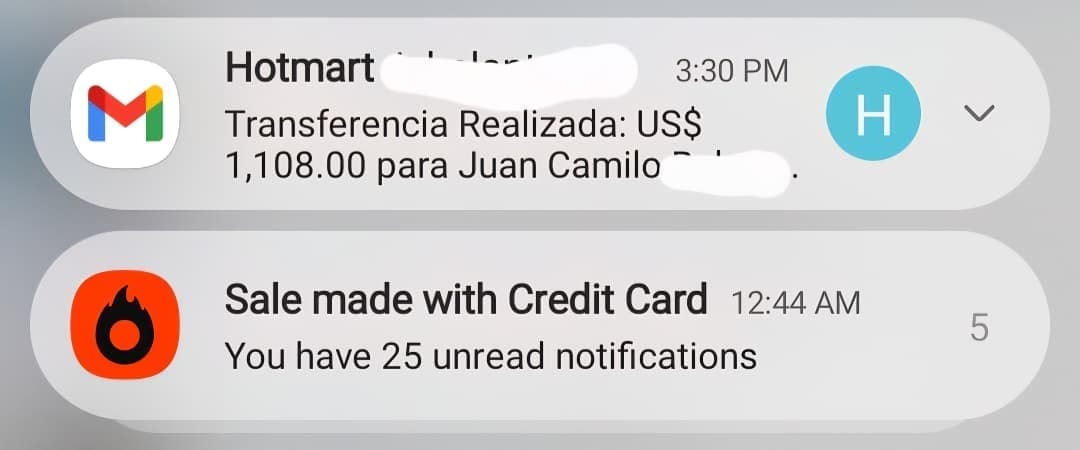 Notificación de transferencia bancaria