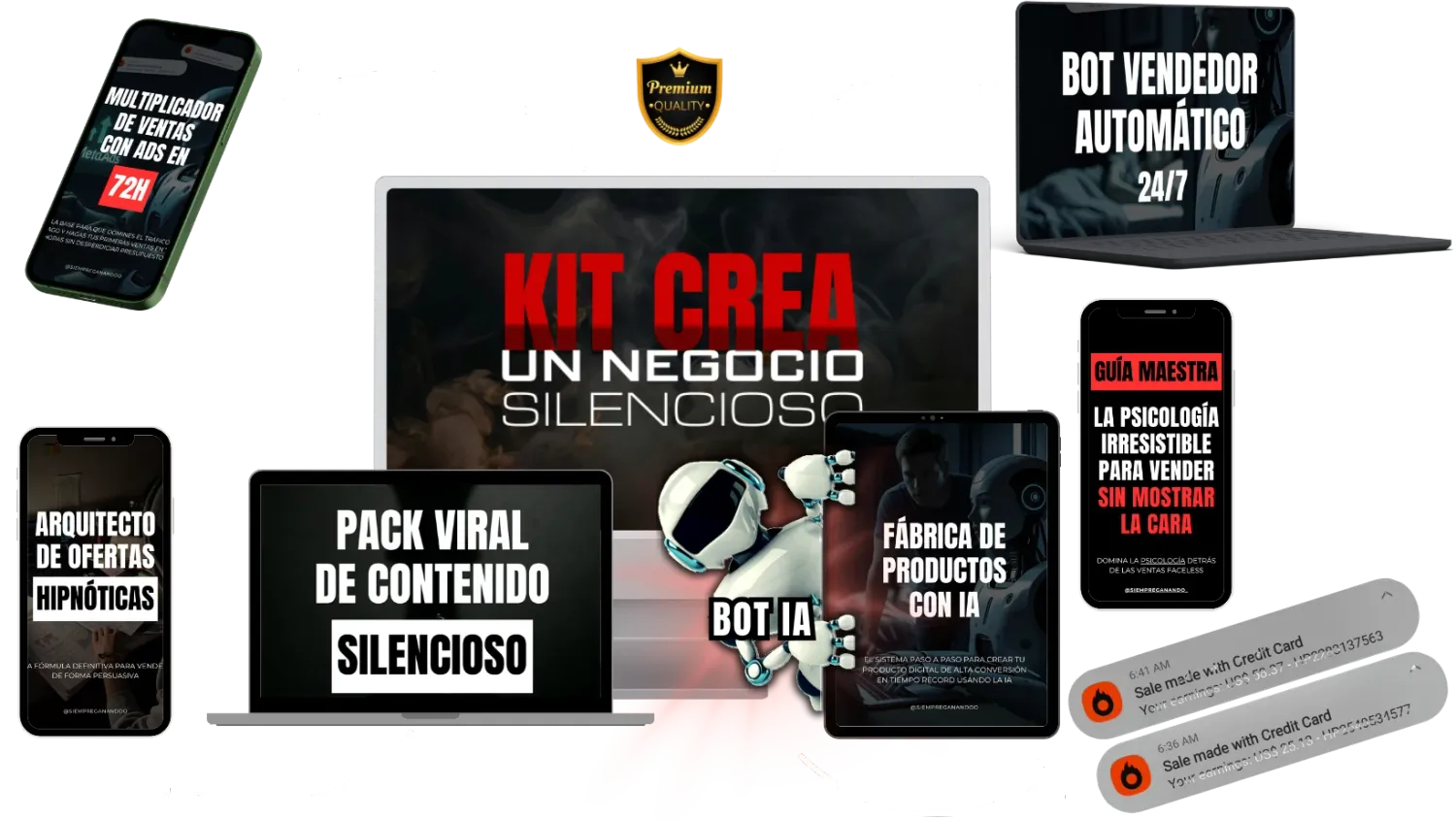 Mockup del Kit Crea un Negocio Silencioso - Vista previa del producto digital completo