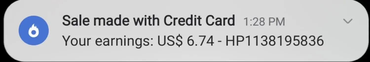 Primera notificación de venta de Hotmart