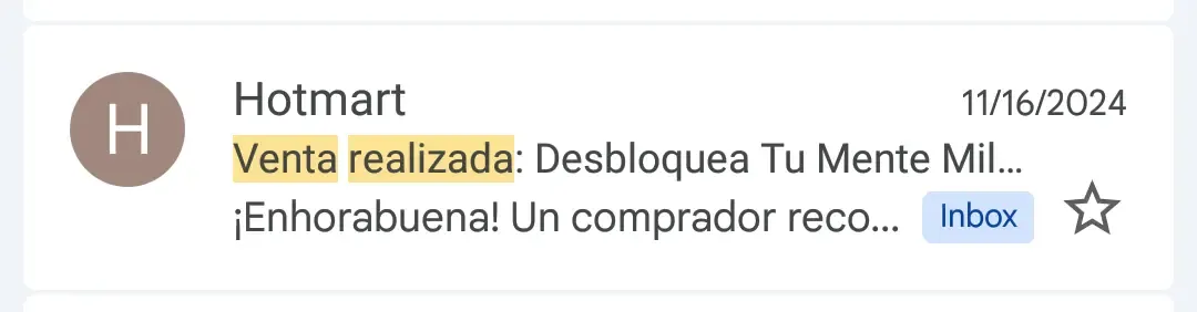 Primera notificación de venta de Hotmart