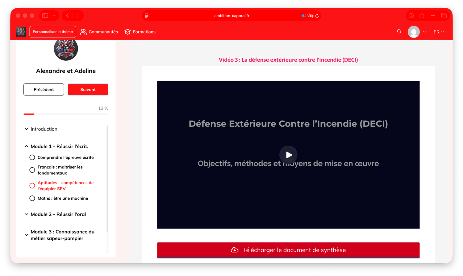 Exemple de cours et de supports de révision Ambition Caporal