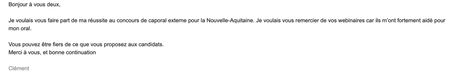 Témoignage d'un candidat ayant réussi le concours de caporal
