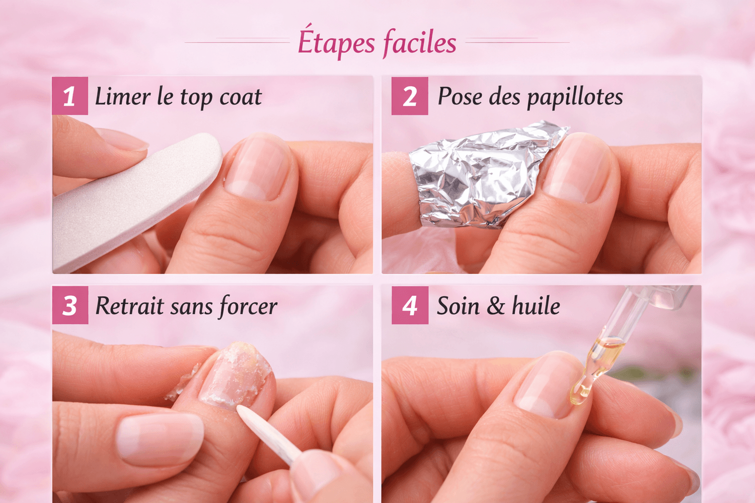 Retirer le vernis semi-permanent étape par étape avec papillotes