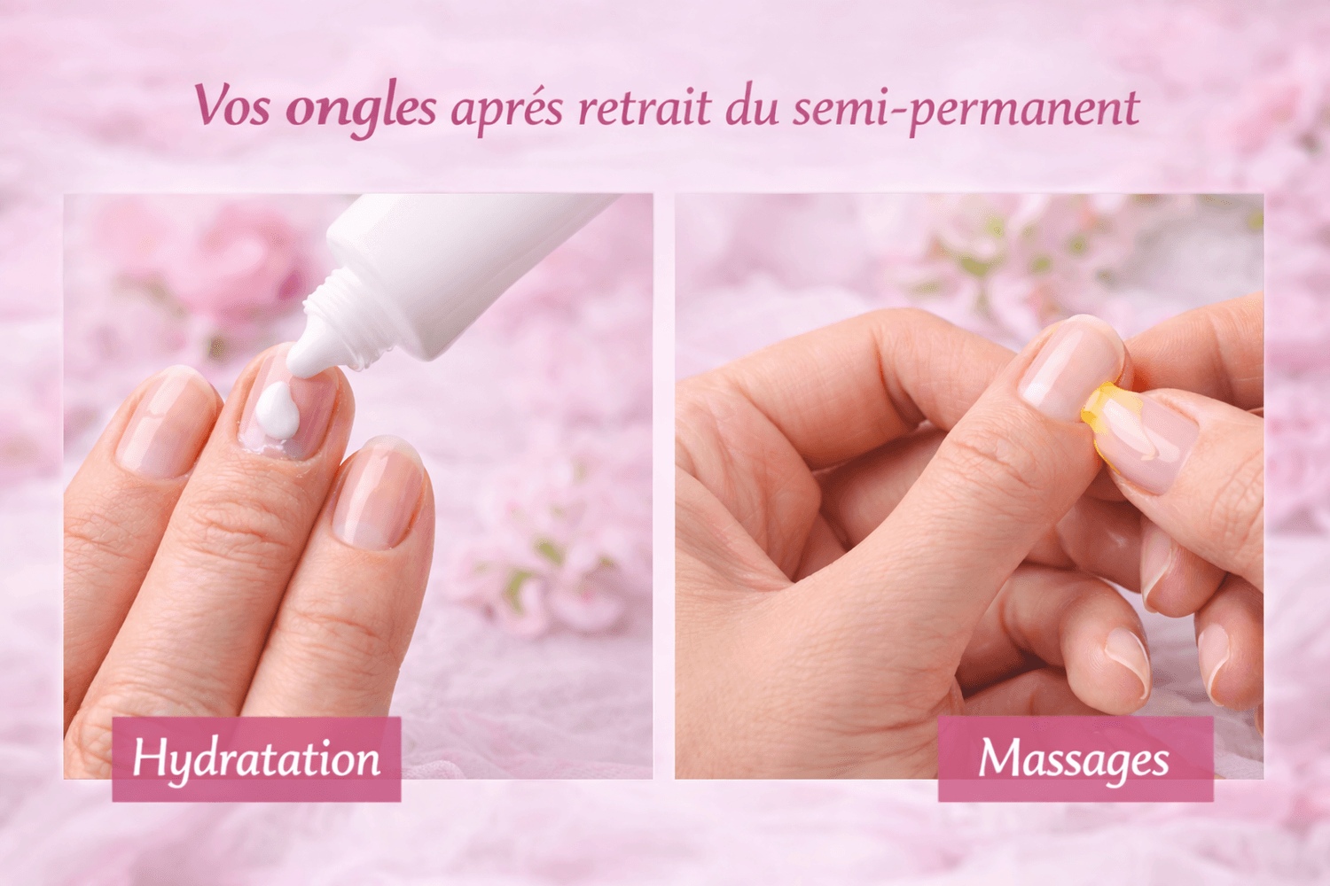 Hydratation et massage des ongles après retrait du vernis semi-permanent