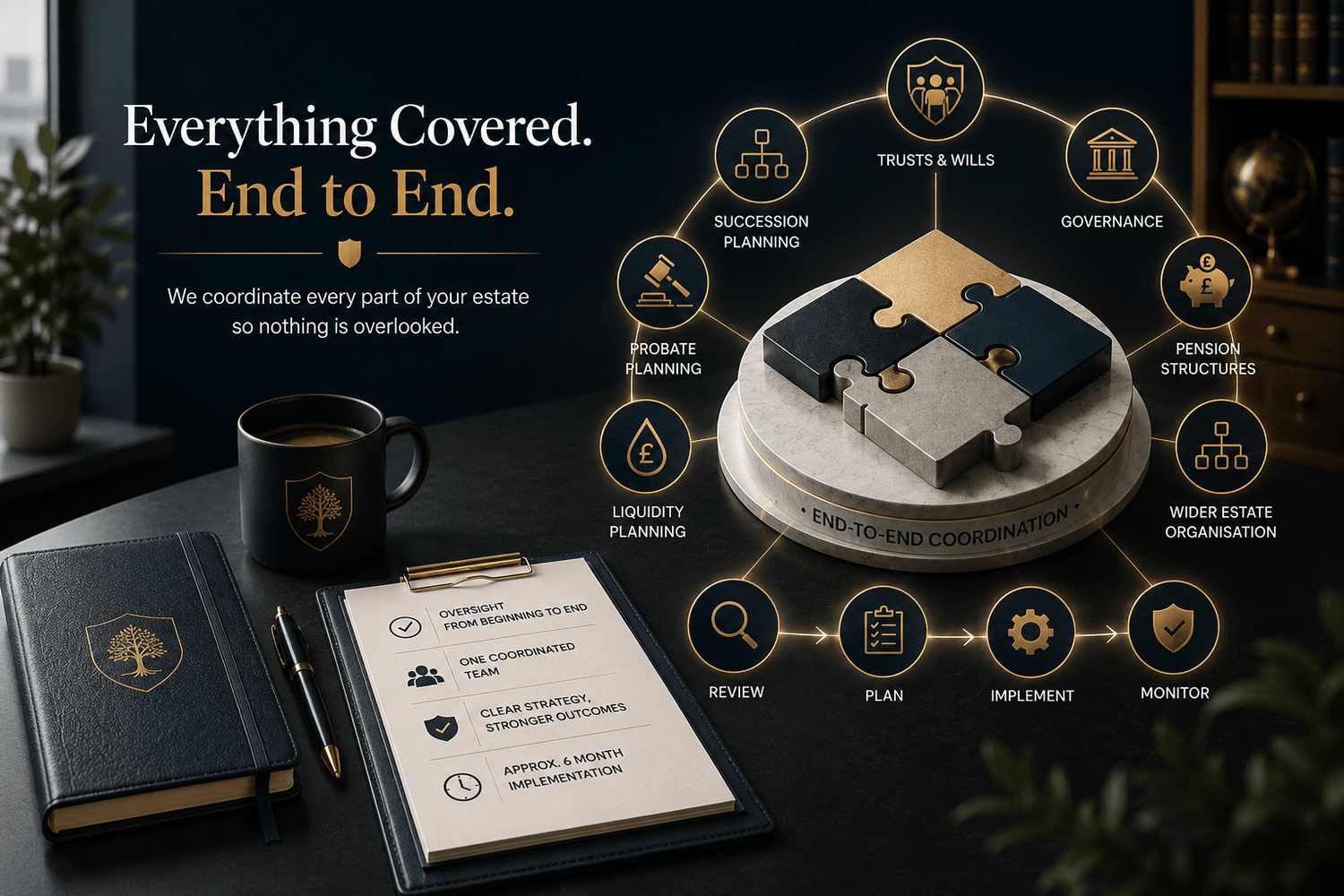 Estate Architect end-to-end estate planning coordination across trusts, wills, pensions, probate, liquidity and governance