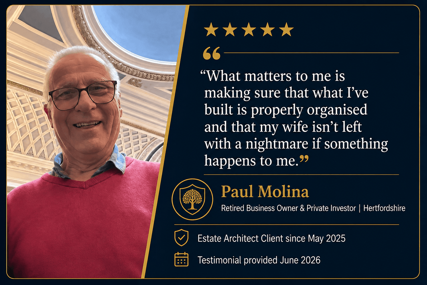 Paul Molina, Estate Architect client testimonial