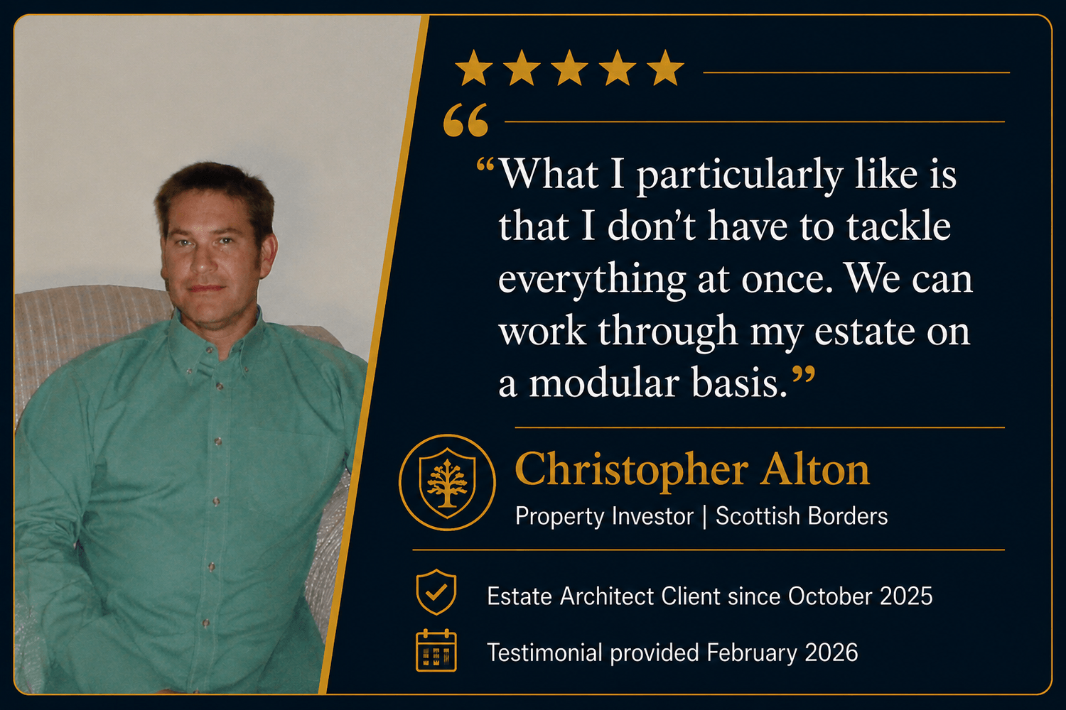 Christopher Alton, Estate Architect client testimonial