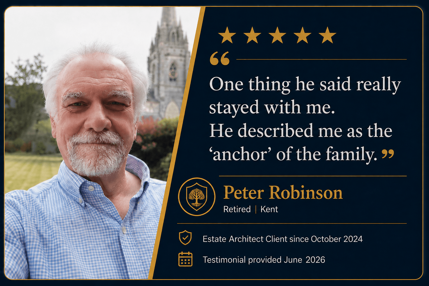 Peter Robinson, Estate Architect client testimonial