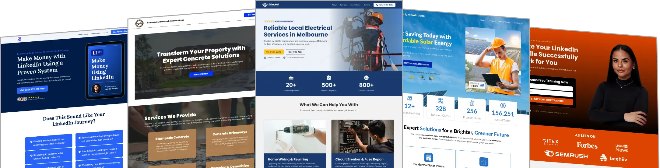 Example lead-generating websites and landing pages for home service providers, featuring online booking, reminders, and professional design to help book more jobs.