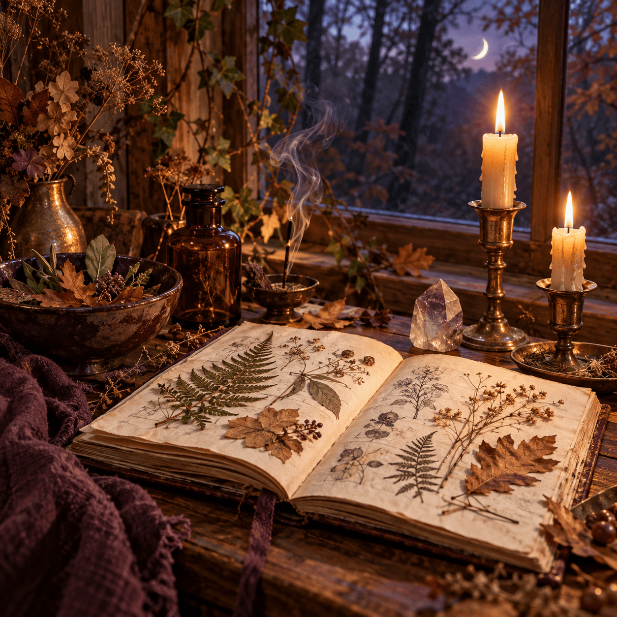Grimoire et bougie — Le Cercle de New Moon Apothecary