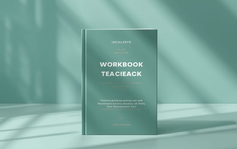 premium guided workbook mockup calm wellness teal cream