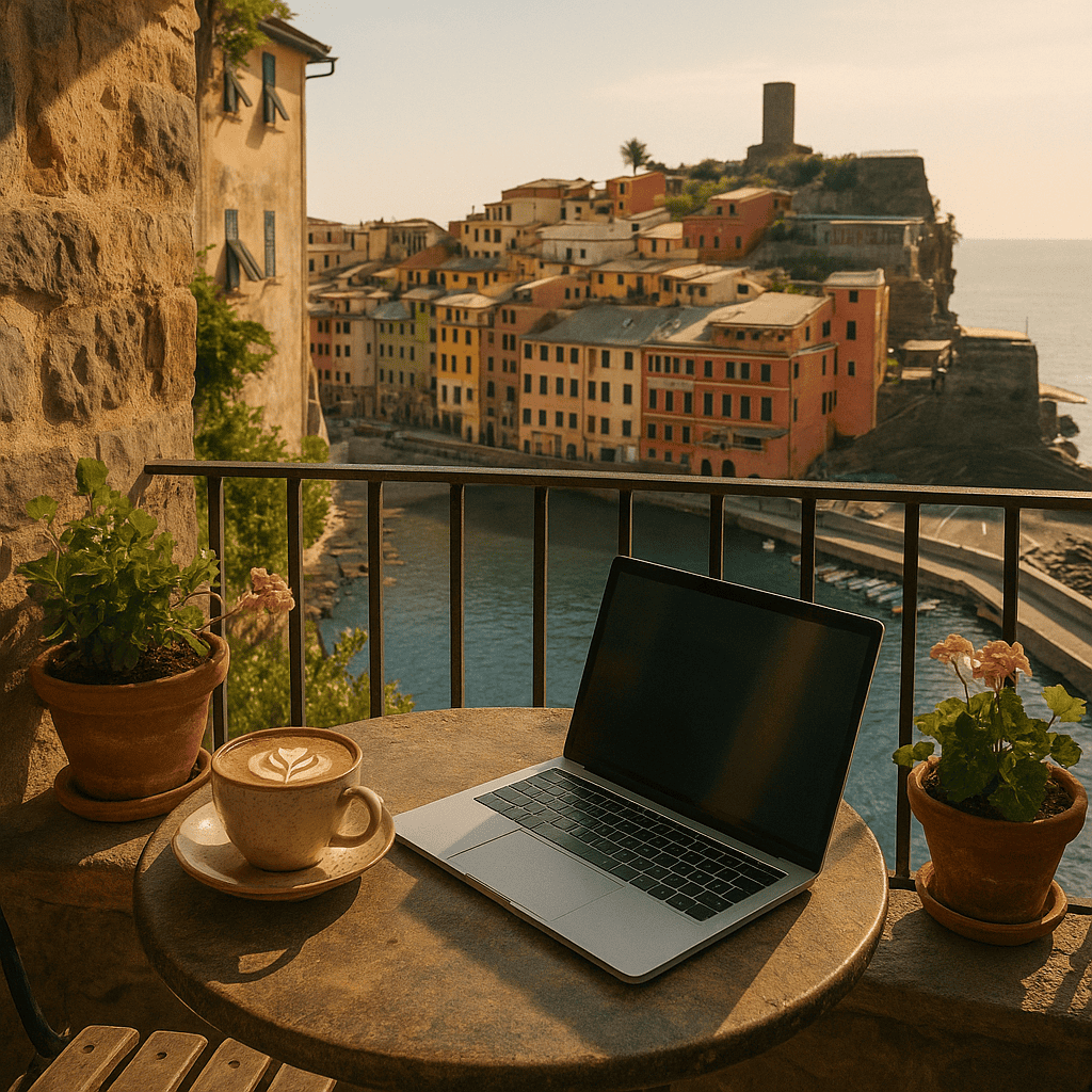 image d'un terrasse à Vernazza en mode digital nomad