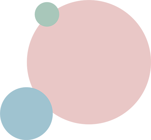 three circles. One pink, one blue, one green