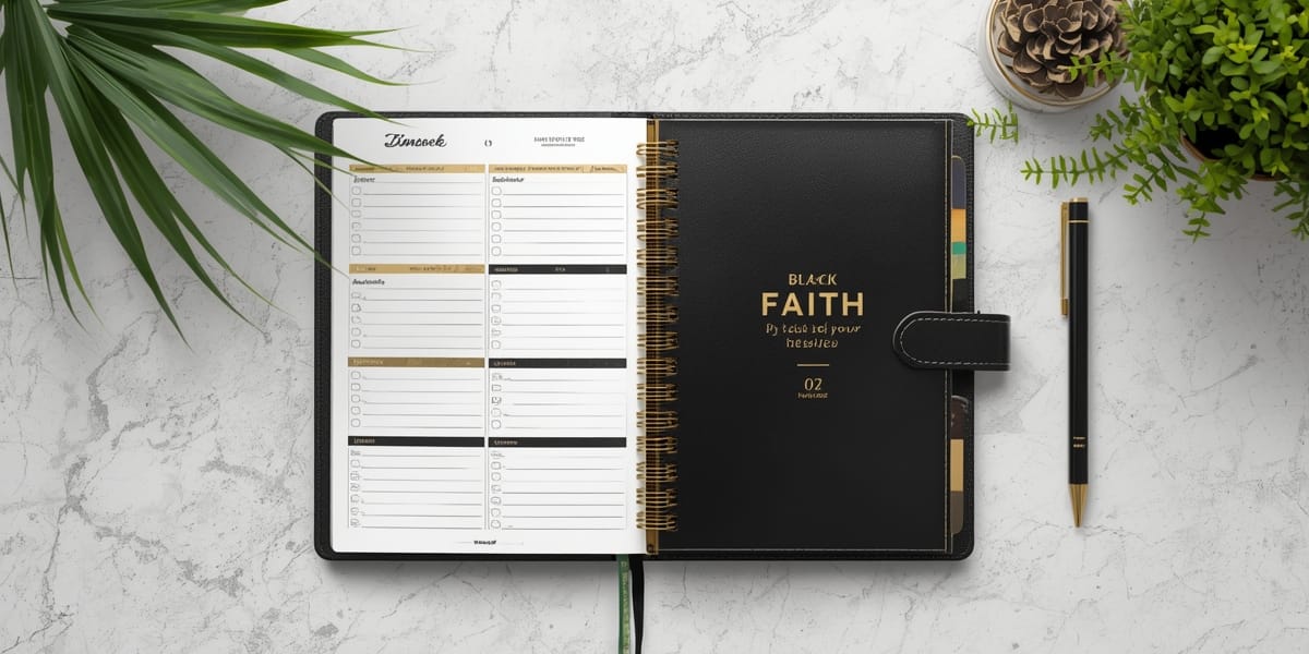 luxury black gold faith planner workbook mockup