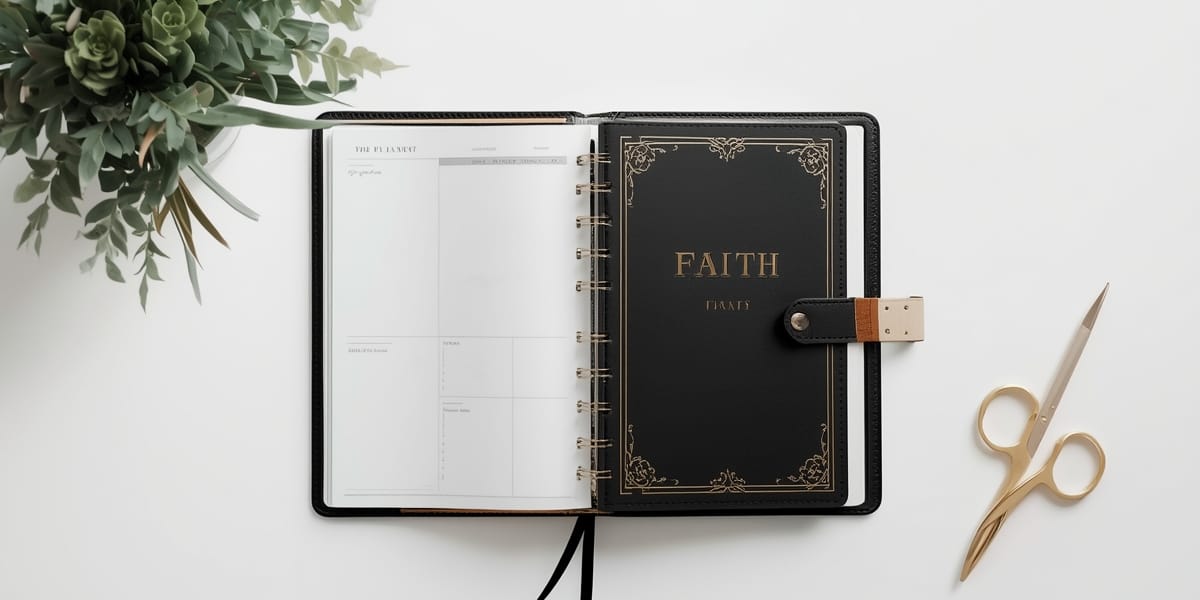 luxury black gold faith planner workbook mockup