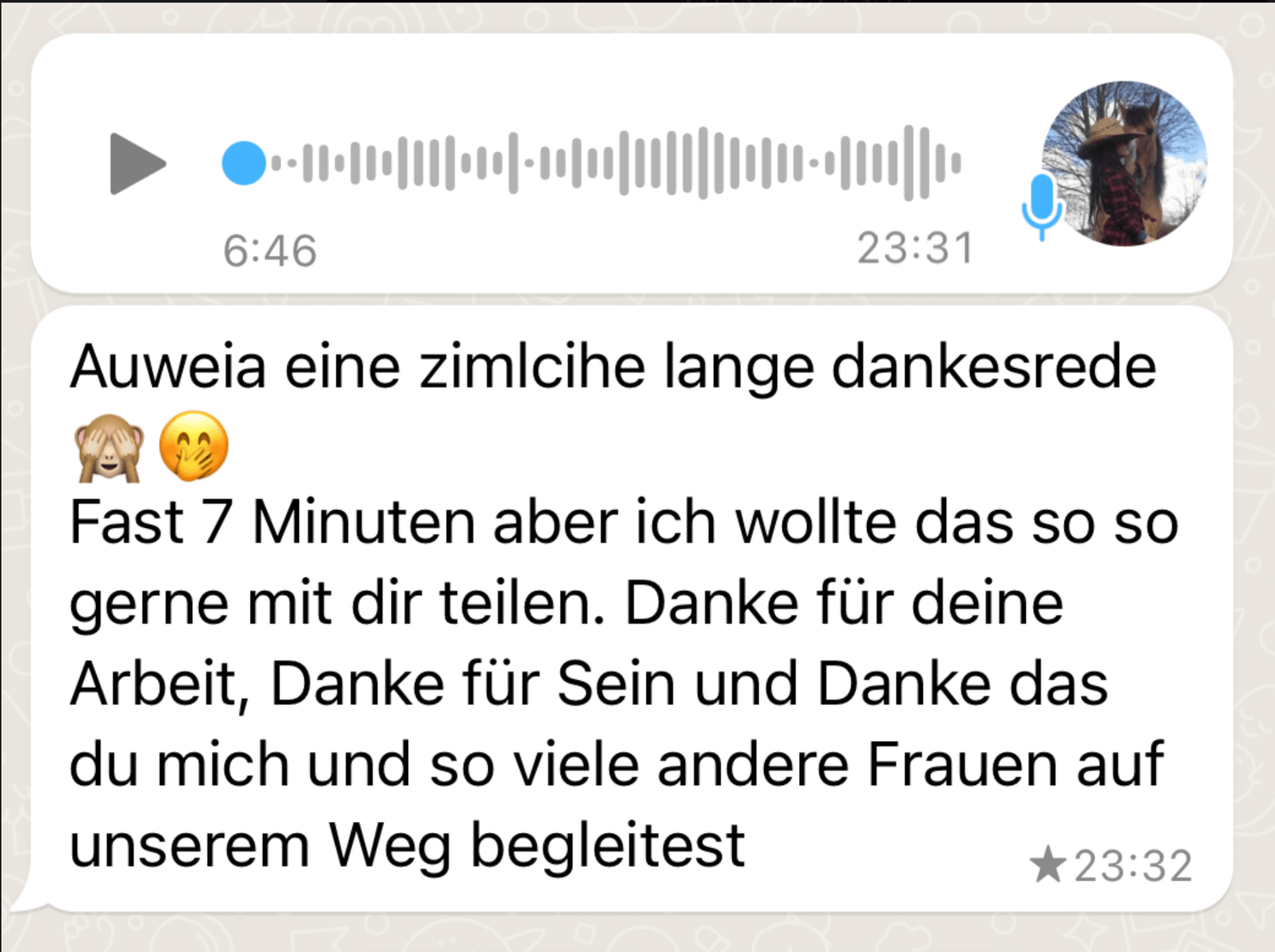 Originale Kundinnenstimme als Sprachnachricht und Dank für die Begleitung