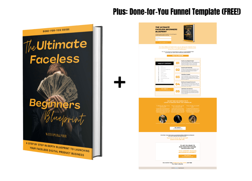 Free Faceless Beginners Blueprint ebook cover and Systeme.io funnel template screenshot side by side.