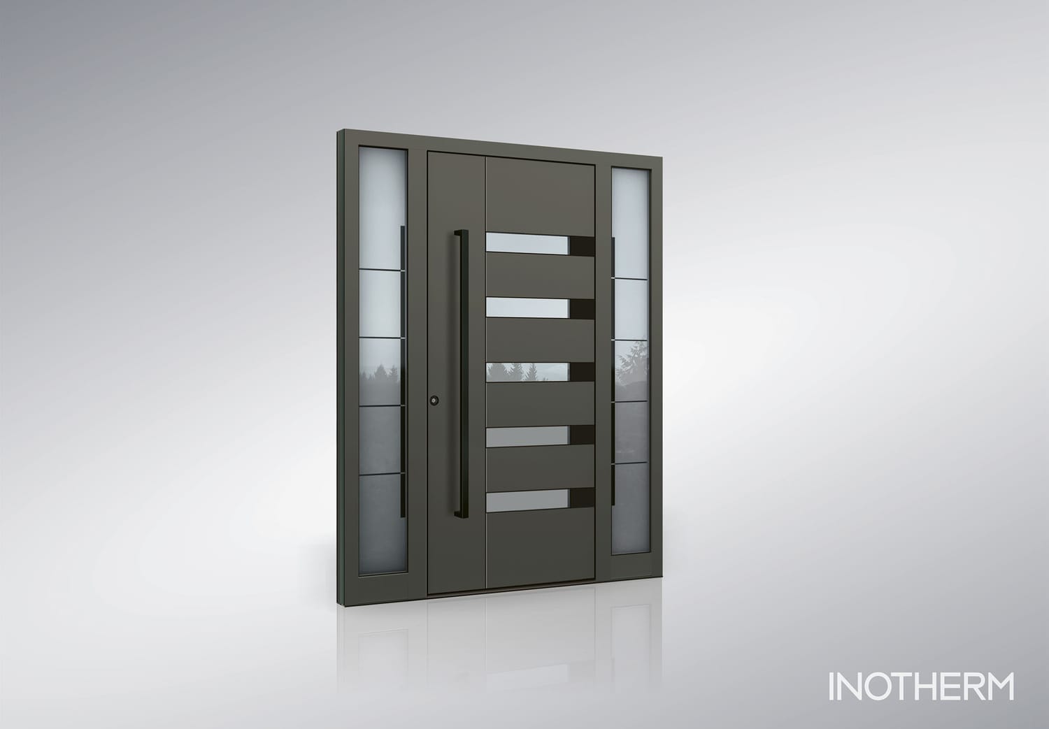 Moderner Eingangsbereich mit Aluminiumhaustür und Glaselement