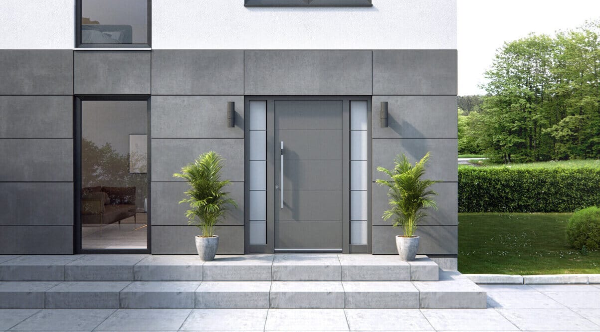 Moderne Aluminiumhaustür in Betonoptik