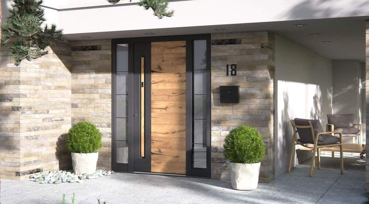 Aluminiumhaustür mit Holzdecor