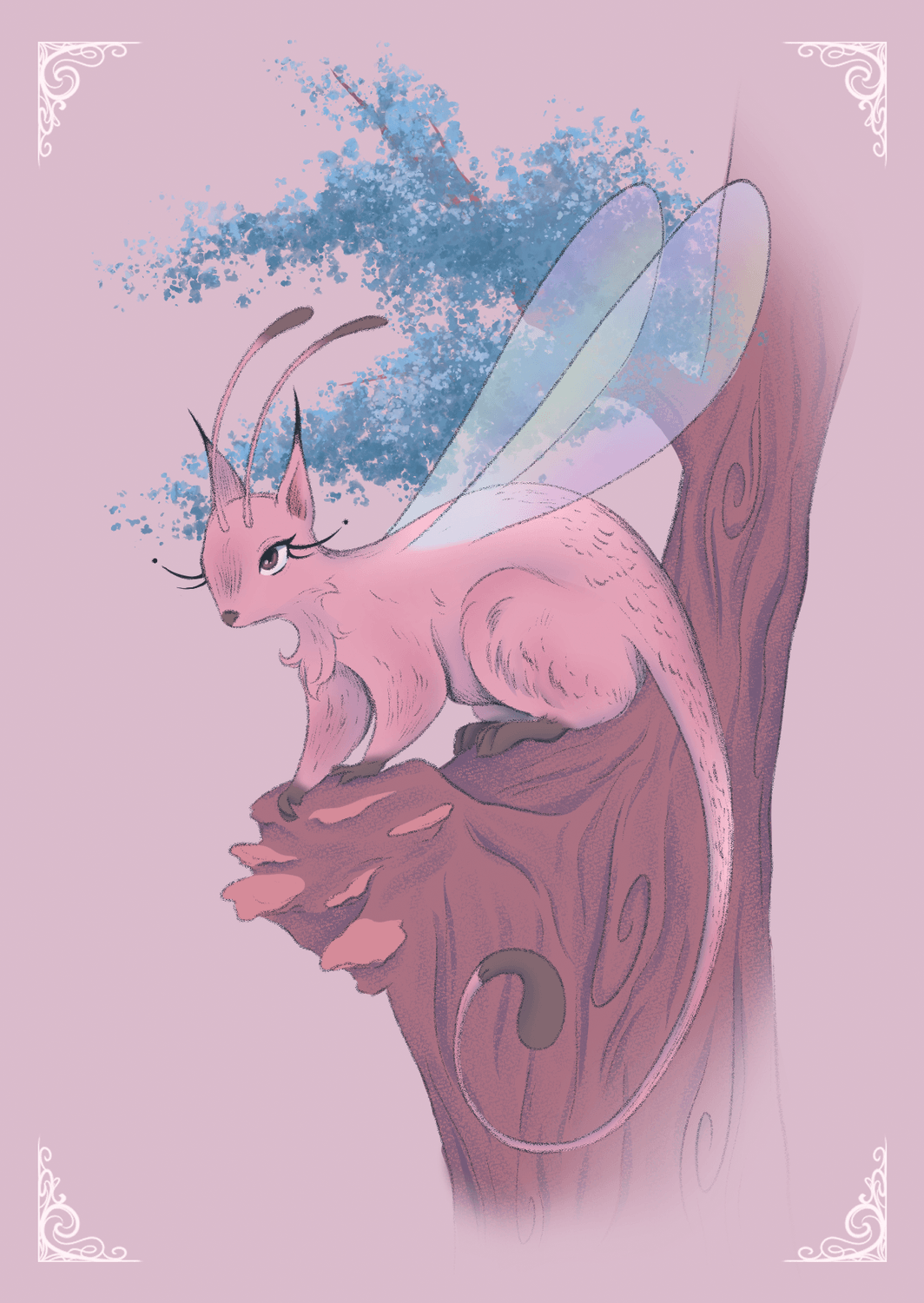 Illustration d'un écureuil libellule perché sur un arbre 