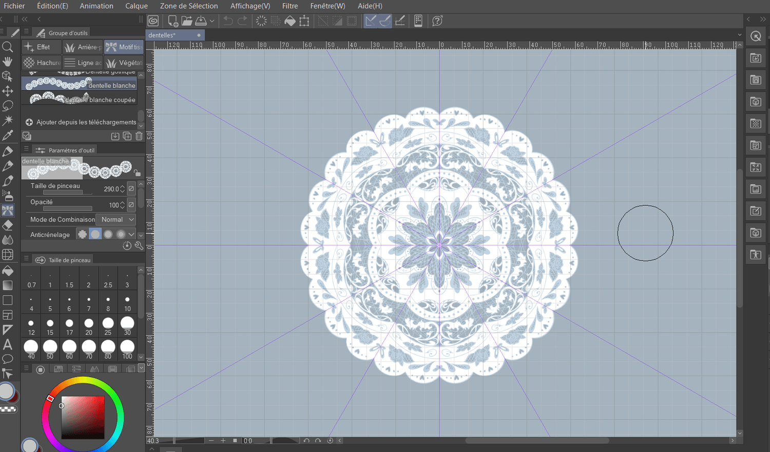 Aperçu d'un brush dentelle créé sur Clip Studio Paint par Le Cœur de Marie Illustrations